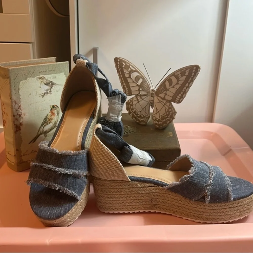 JustFab Denim Espadrilles Platform Sandals Women’s Size 7.5 - Picture 6 of 6